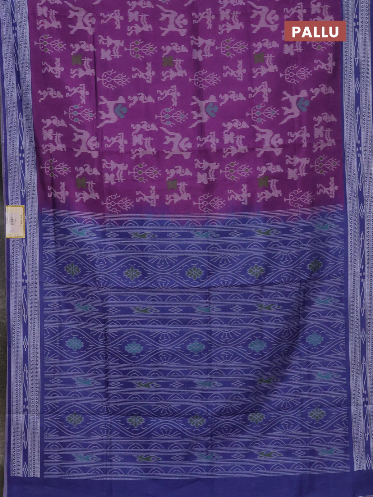 Semi sambalpuri silk saree purple and blue shade with allover warli ikat weaves and thread woven border - Image 3