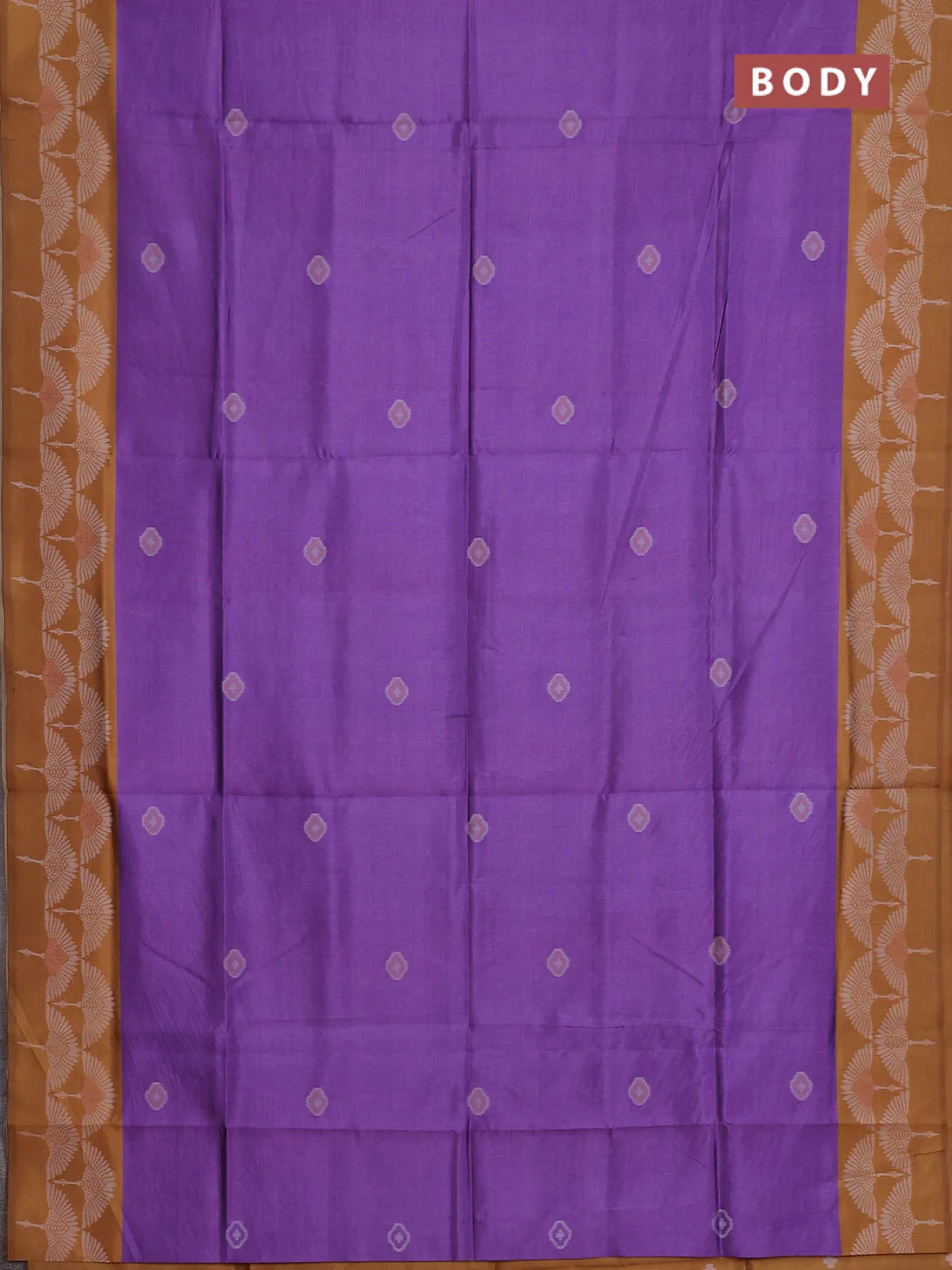 Semi sambalpuri silk saree purple and dark mustard with ikat buttas and thread woven border - Image 2