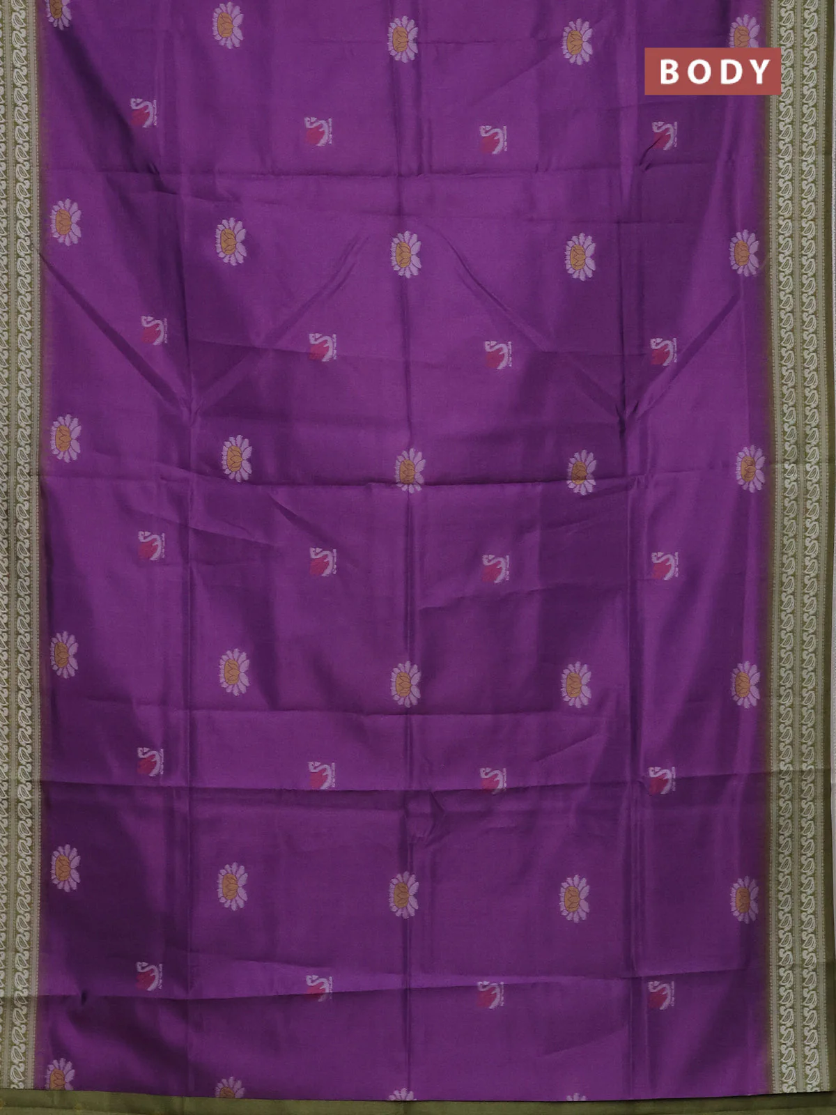 Semi sambalpuri silk saree purple and mehendi green with allover ikat buttas and thread woven border - Image 2