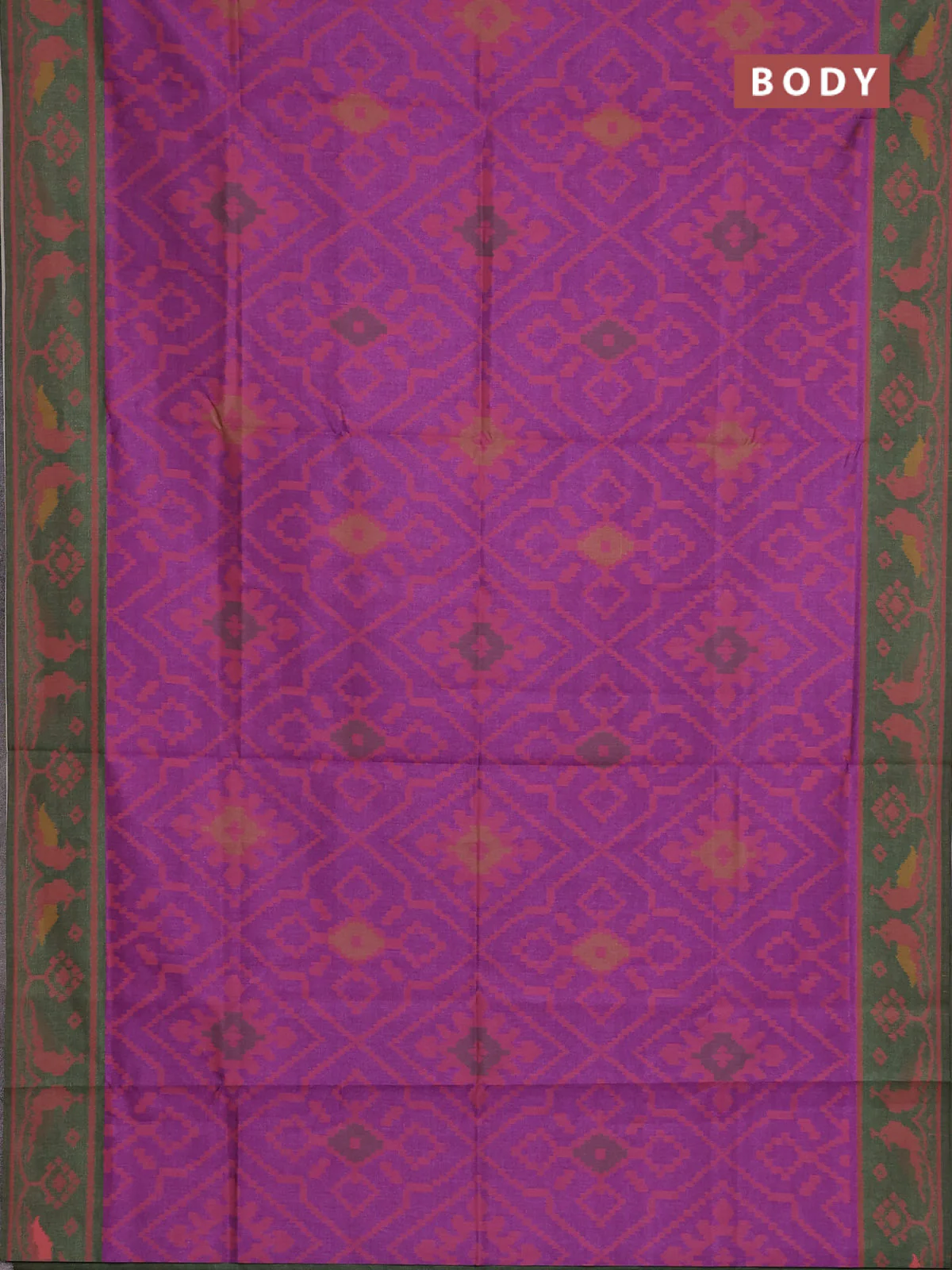 Semi sambalpuri silk saree purple and sap green with allover ikat weaves and thread woven border - Image 2