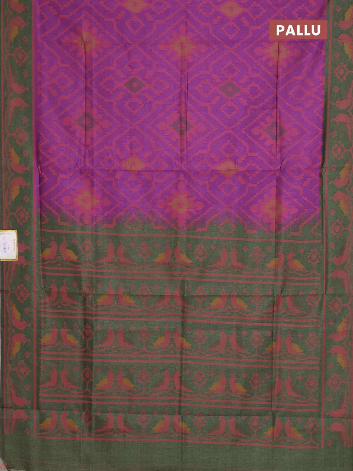 Semi sambalpuri silk saree purple and sap green with allover ikat weaves and thread woven border - Image 3