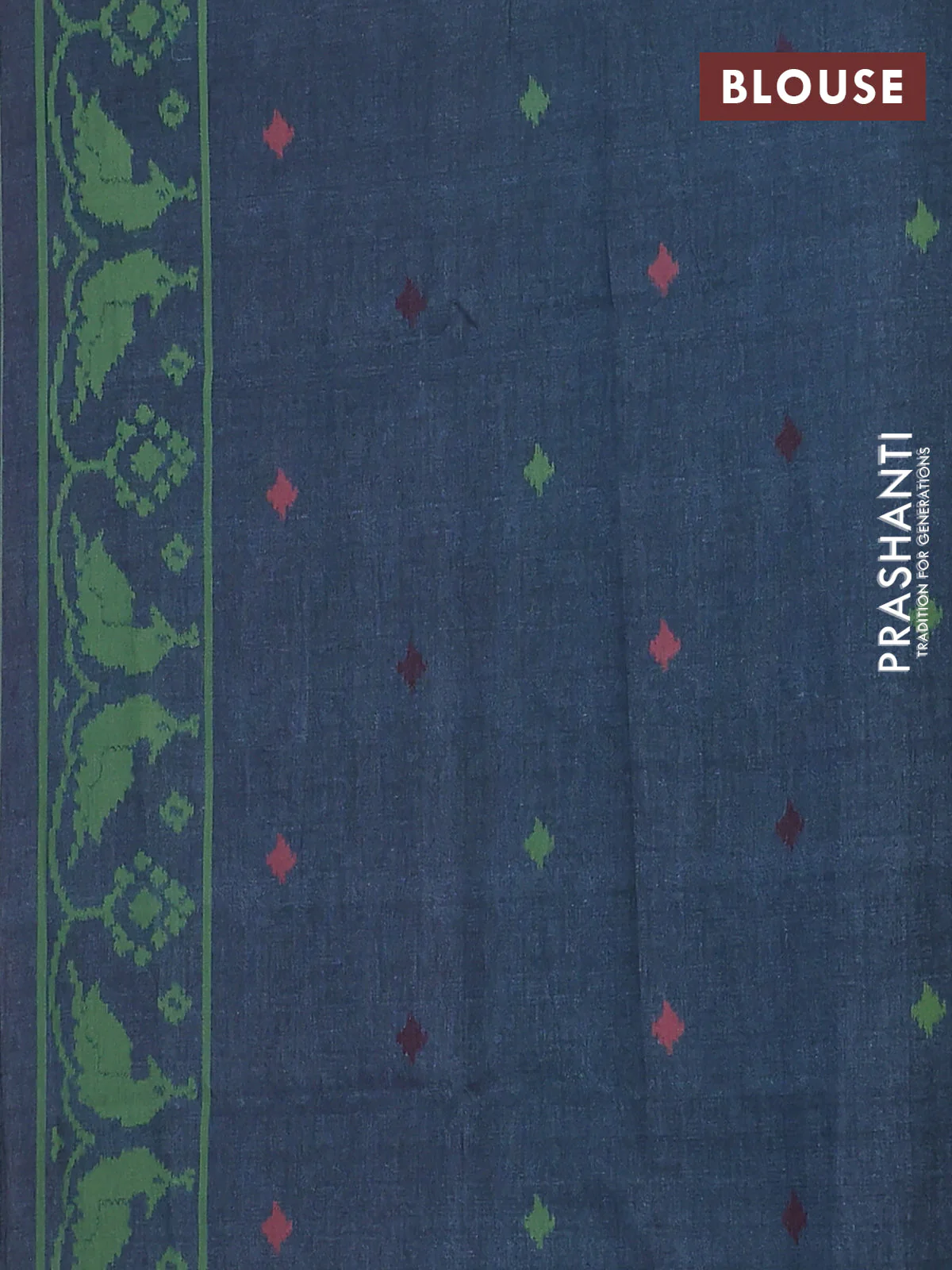 Semi sambalpuri silk saree red shade and peacock blue with allover ikat weaves and thread woven border - Image 4