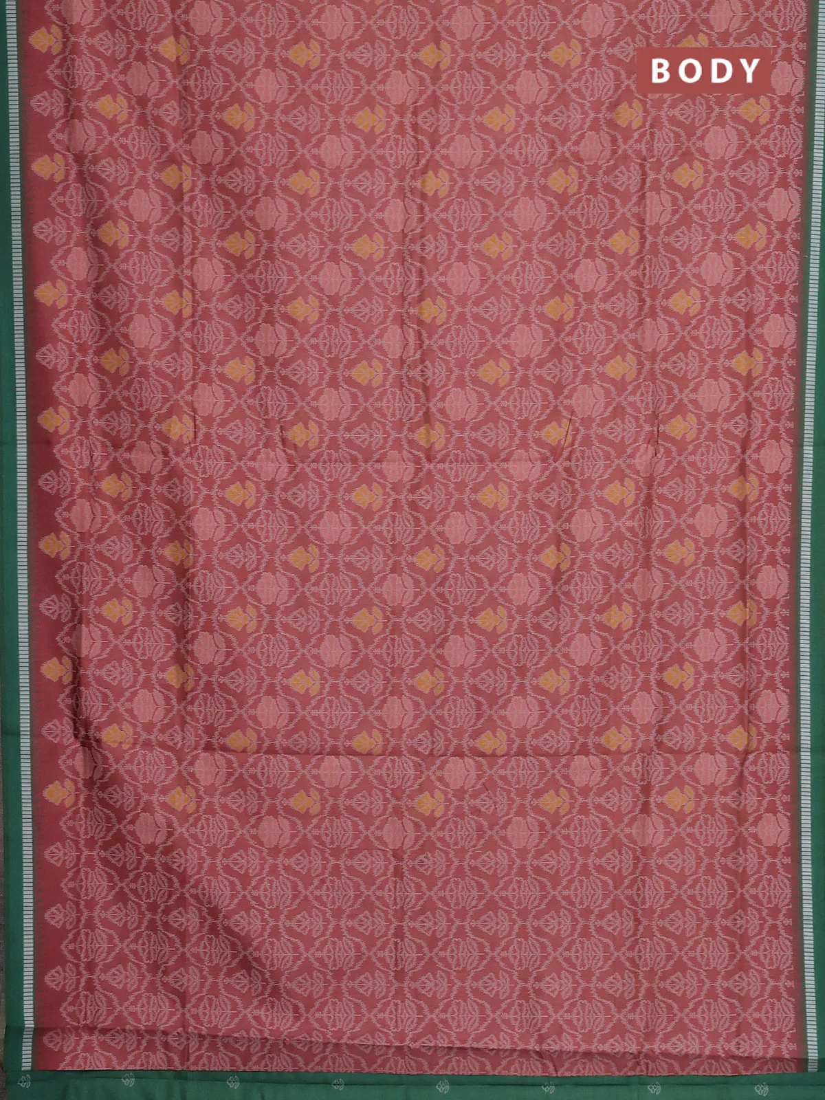 Semi sambalpuri silk saree rust shade and green with allover ikat weaves and thread woven border - Image 2
