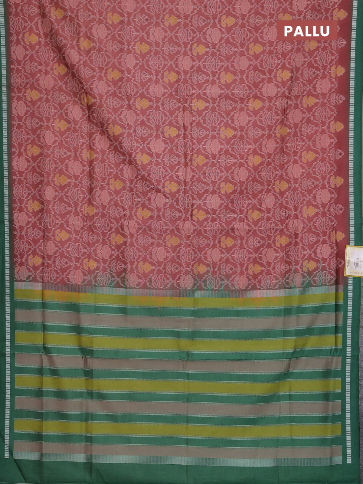 Semi sambalpuri silk saree rust shade and green with allover ikat weaves and thread woven border - Image 3
