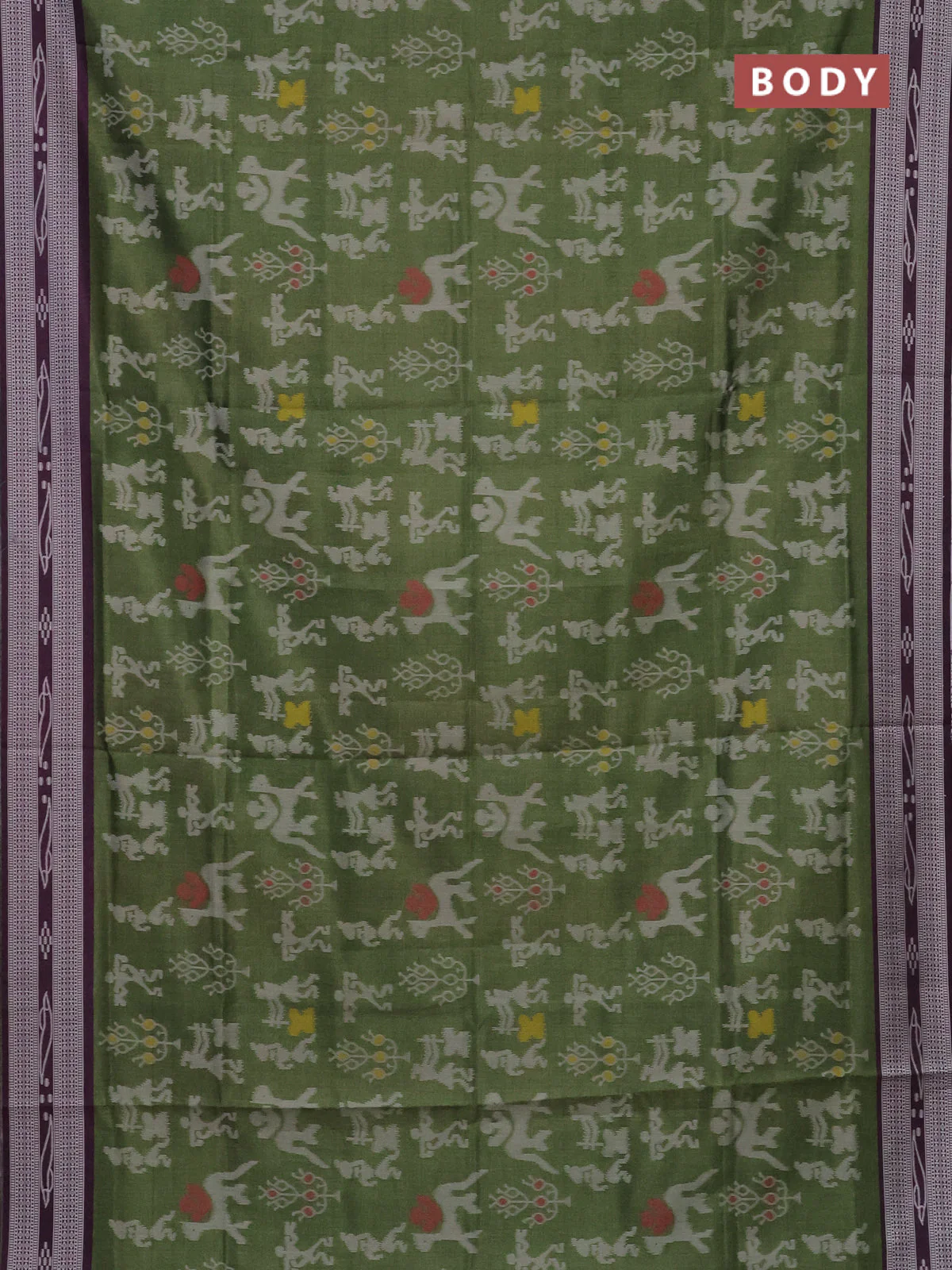 Semi sambalpuri silk saree sap green and wine shade with allover warli ikat weaves and thread woven border - Image 2
