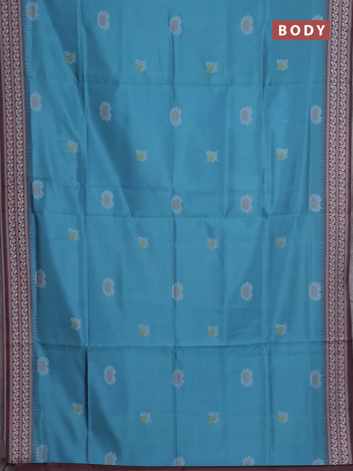 Semi sambalpuri silk saree teal blue and brown with allover ikat buttas and thread woven border - Image 2