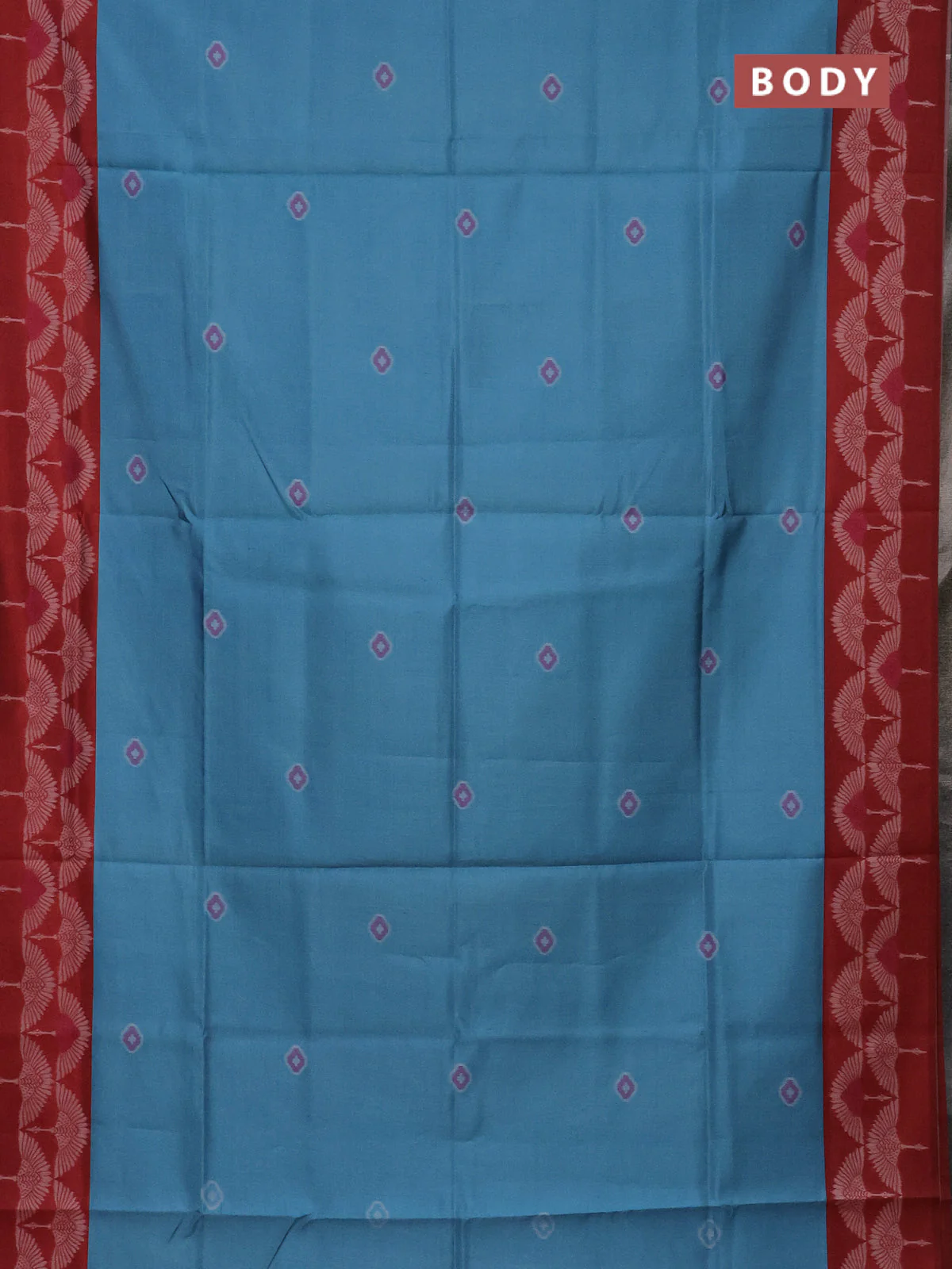 Semi sambalpuri silk saree teal blue and maroon with ikat buttas and thread woven border - Image 2