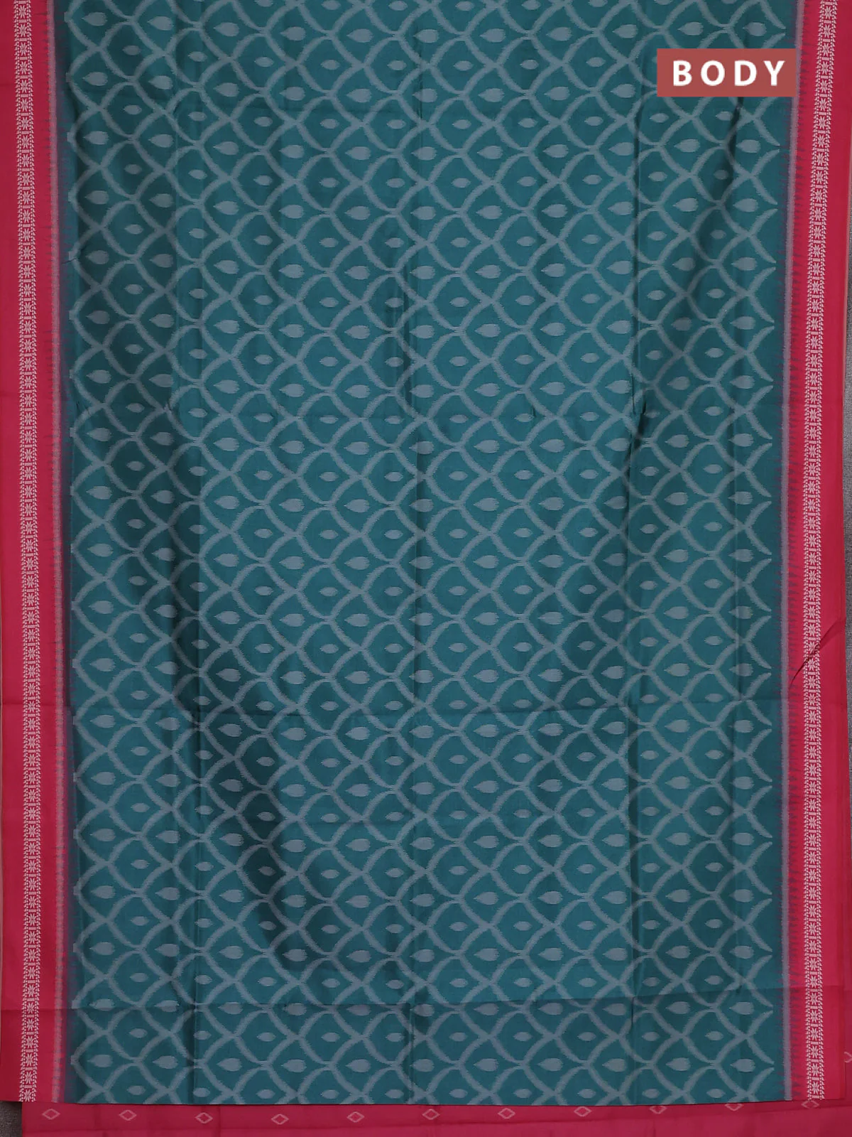 Semi sambalpuri silk saree teal green and pink with allover ikat weaves and thread woven border - Image 2