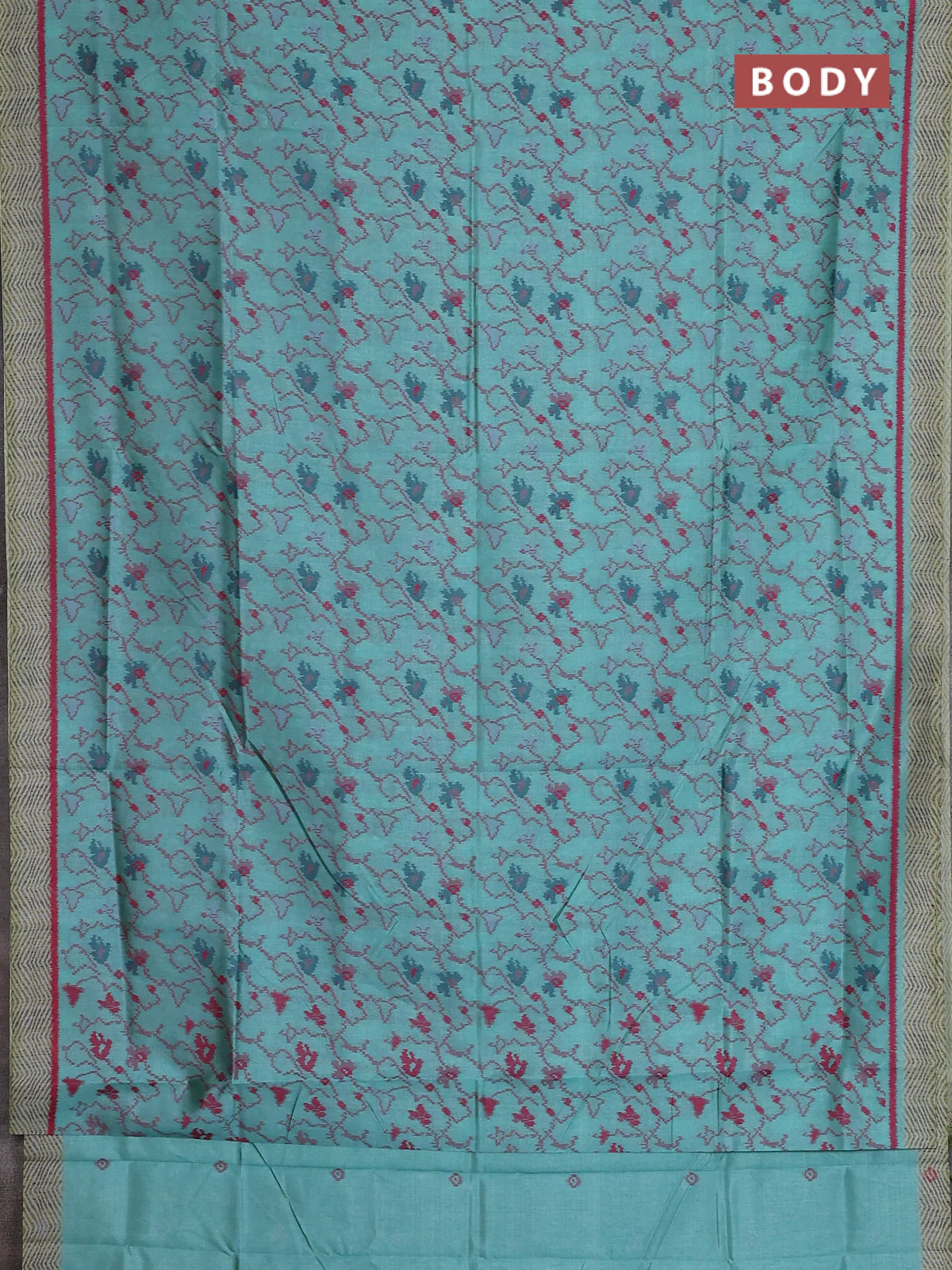 Semi sambalpuri silk saree teal shade with allover ikat weaves and simple border - Image 2