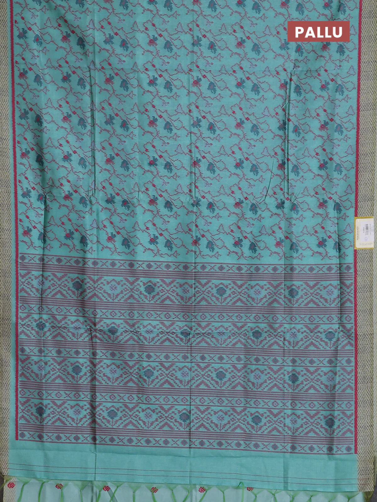Semi sambalpuri silk saree teal shade with allover ikat weaves and simple border - Image 3