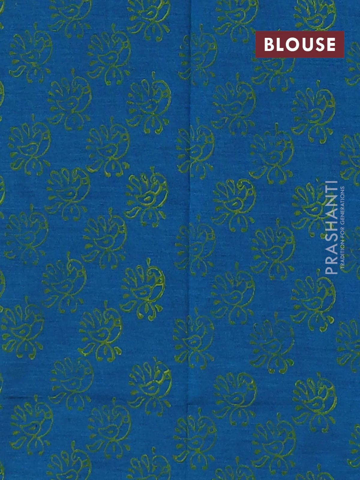 Semi silk cotton saree fluorescent green and teal blue with embroidery buttas in borderless style - Image 4