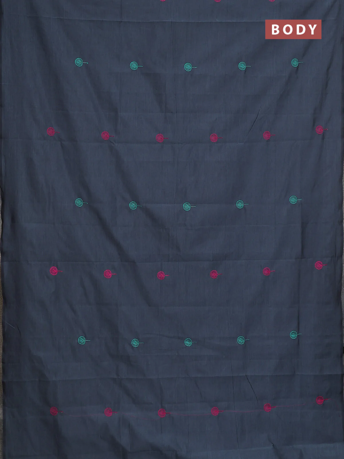 Semi silk cotton saree grey and teal green with embroidery buttas in borderless style - Image 2