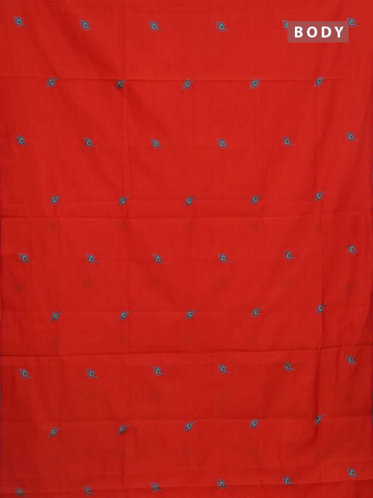 Semi silk cotton saree orange and grey with emboridery buttas in borderless style - Image 2