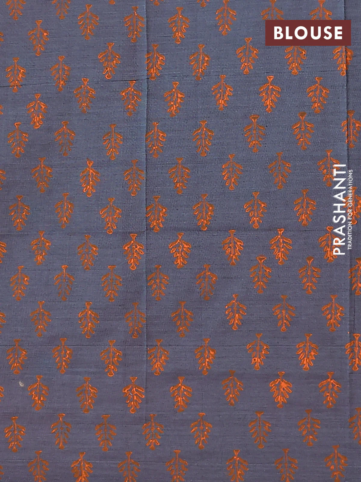 Semi silk cotton saree orange and grey with emboridery buttas in borderless style - Image 4