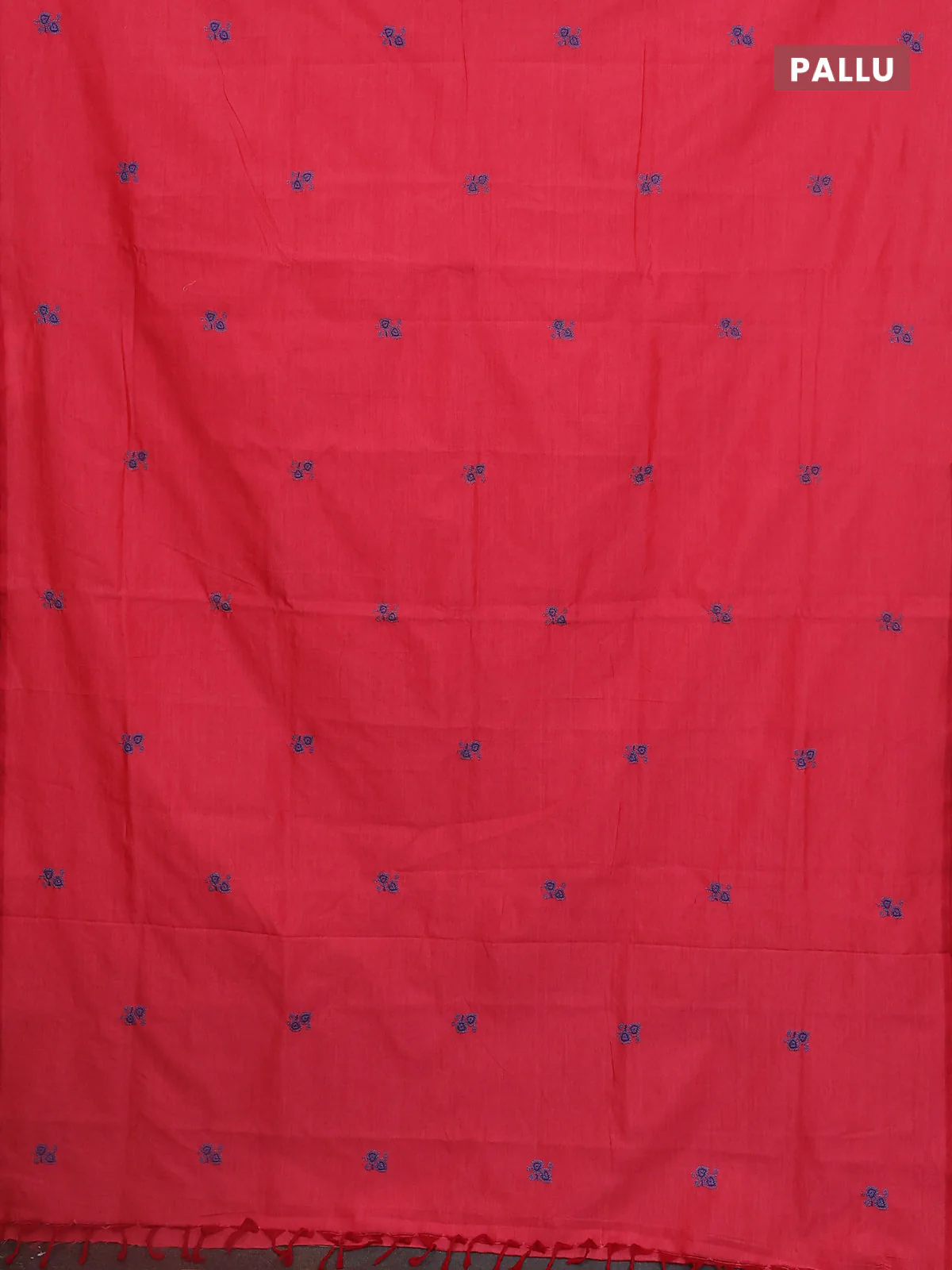 Semi silk cotton saree peach pink and peacock blue with emboridery buttas in borderless style - Image 3