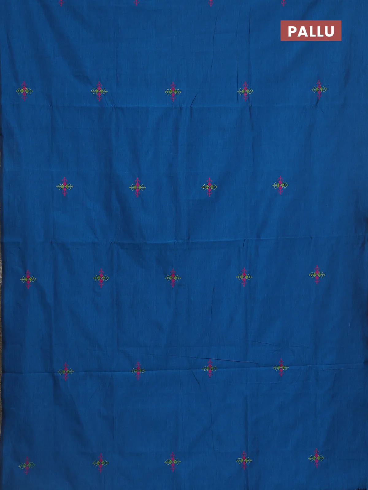 Semi silk cotton saree peacock blue and light green with embroidery buttas in borderless style - Image 3