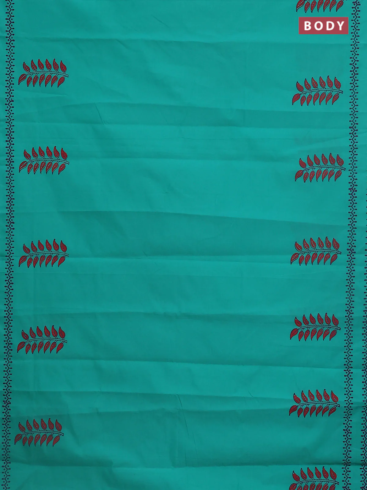 Semi silk cotton saree teal green and purple with butta prints and printed border - Image 2