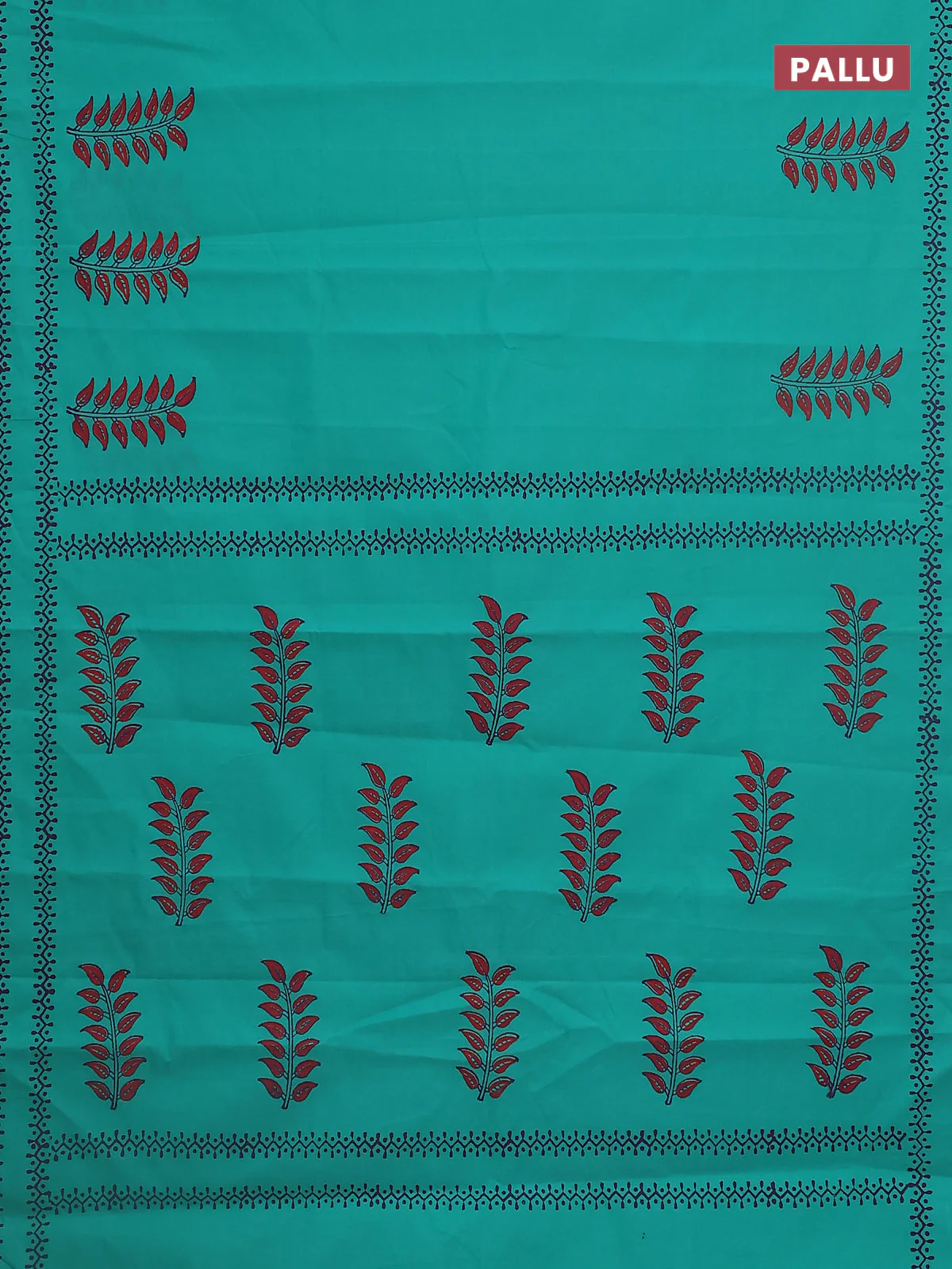 Semi silk cotton saree teal green and purple with butta prints and printed border - Image 3