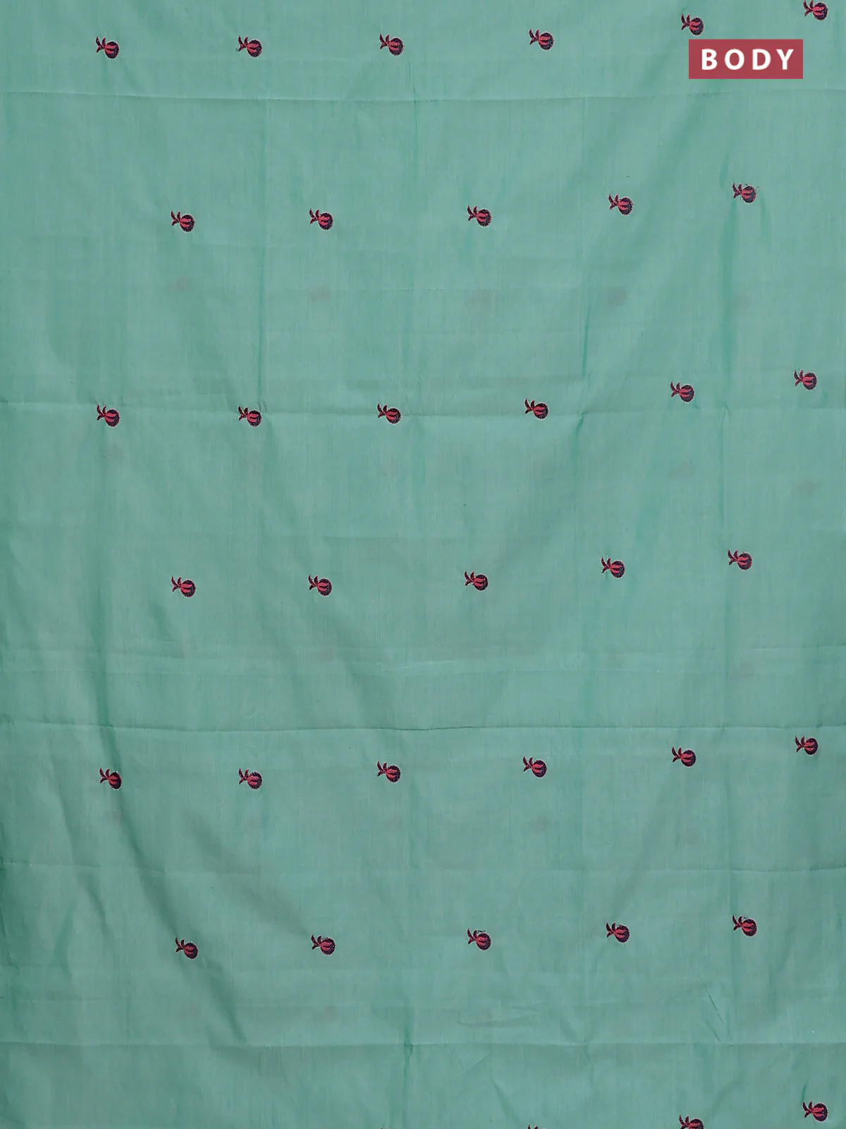 Semi silk cotton saree teal green shade and violet with embroidery buttas in borderless style - Image 2