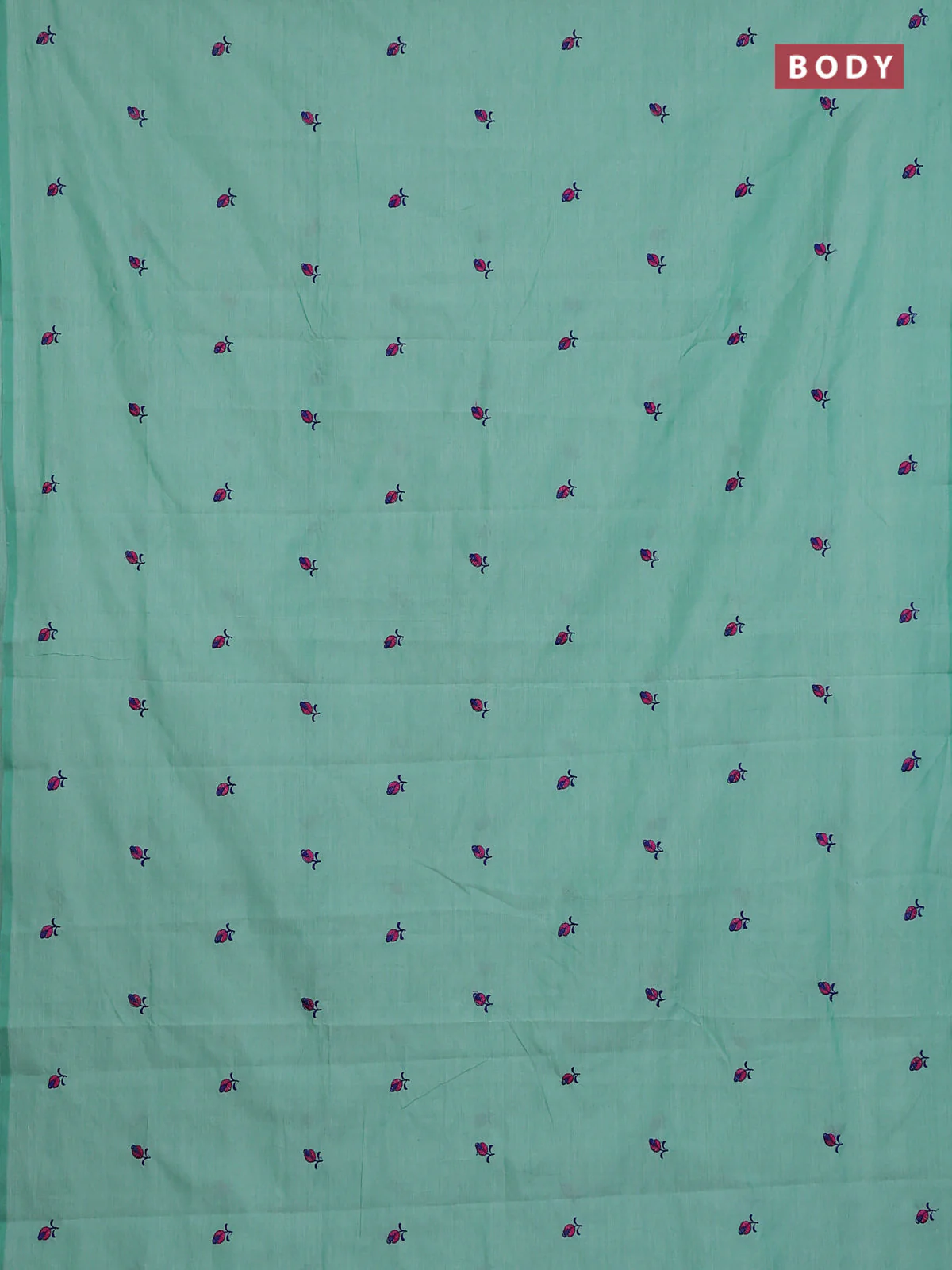 Semi silk cotton saree teal green with embroidery buttas in borderless style - Image 2