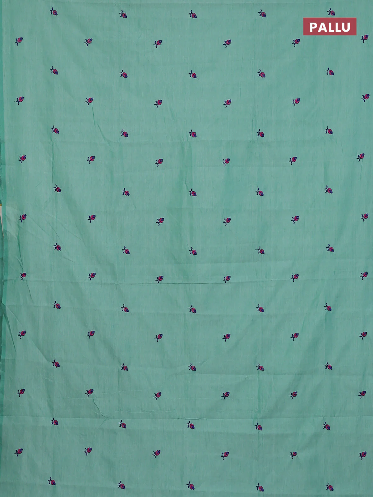 Semi silk cotton saree teal green with embroidery buttas in borderless style - Image 3
