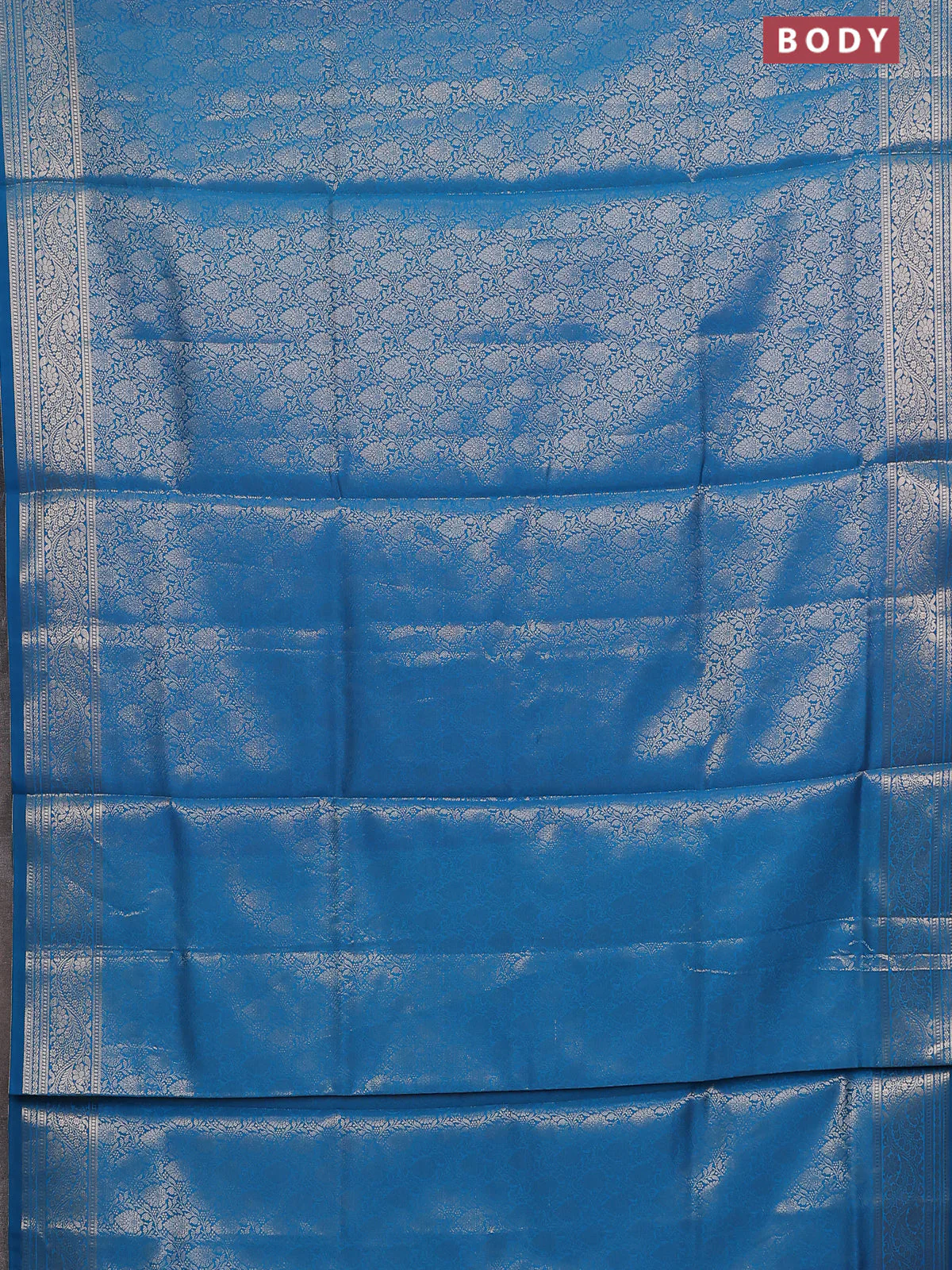Semi soft silk saree cs blue with allover zari woven brocade weaves -Without blouse - Image 2