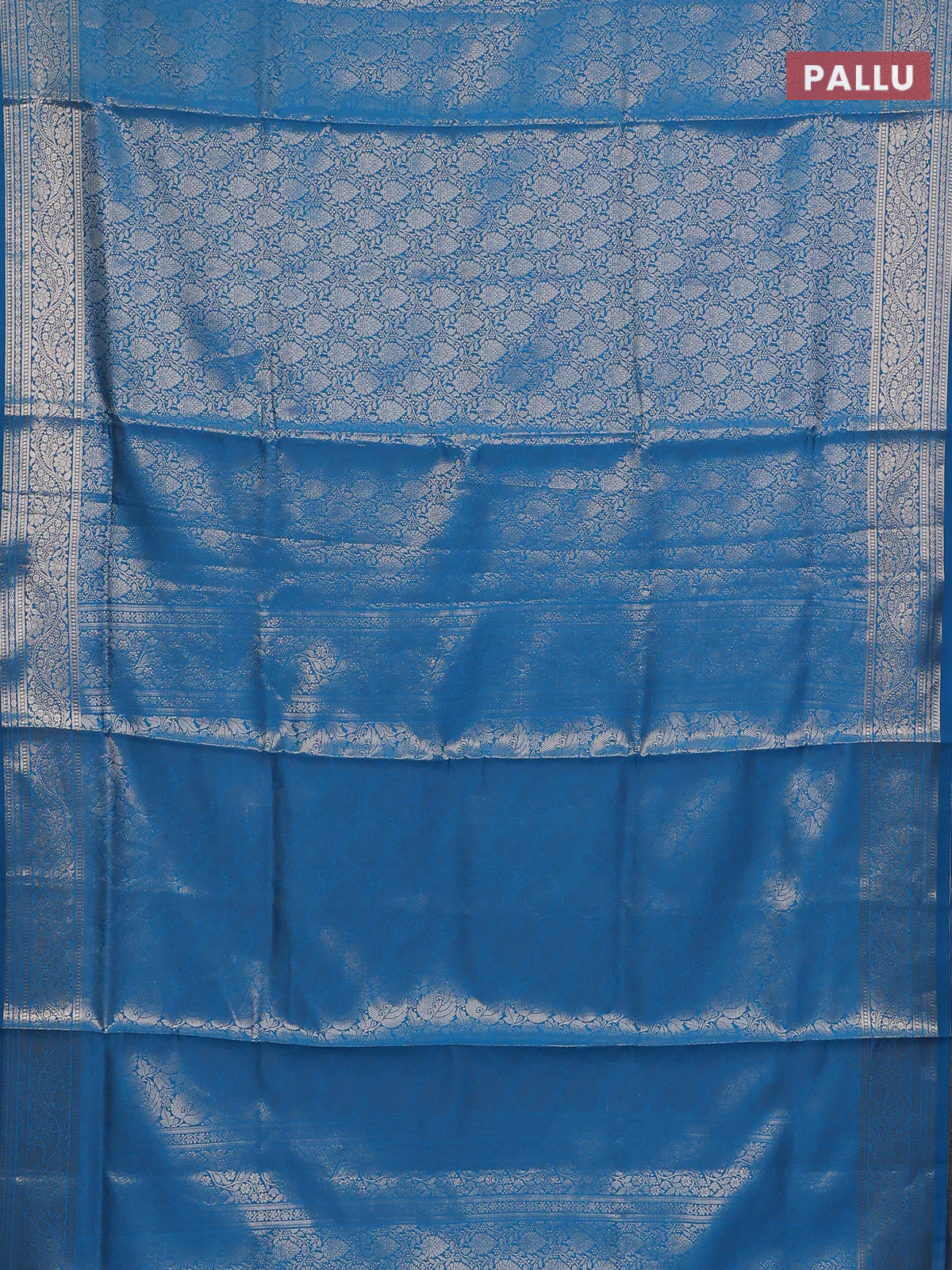 Semi soft silk saree cs blue with allover zari woven brocade weaves -Without blouse - Image 3