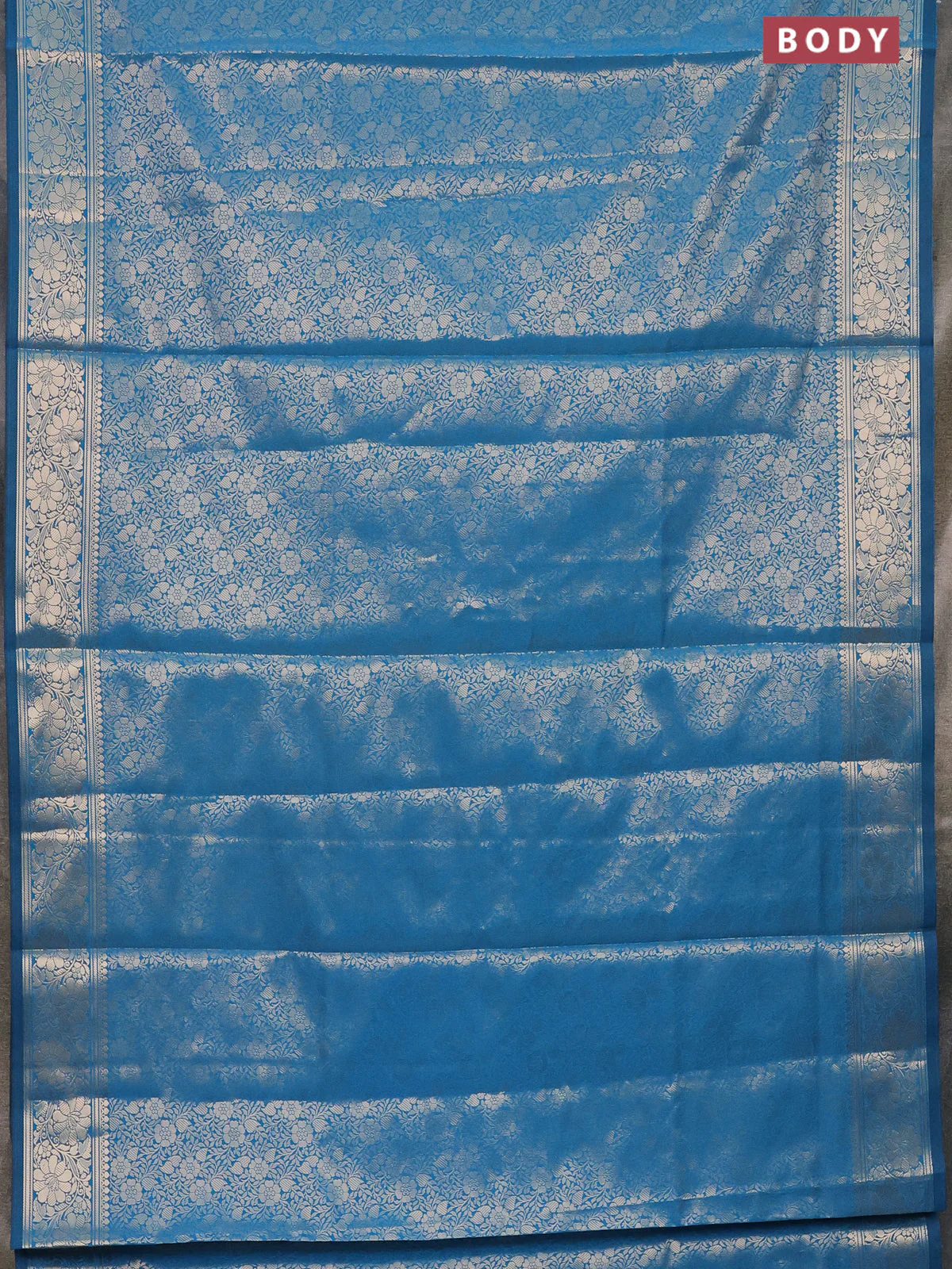 Semi soft silk saree cs blue with allover zari woven brocade weaves -Without blouse - Image 2