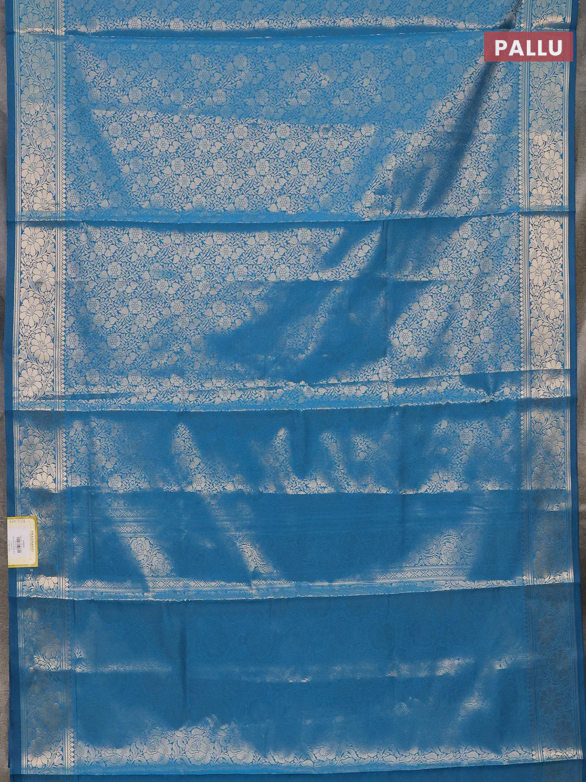 Semi soft silk saree cs blue with allover zari woven brocade weaves -Without blouse - Image 3
