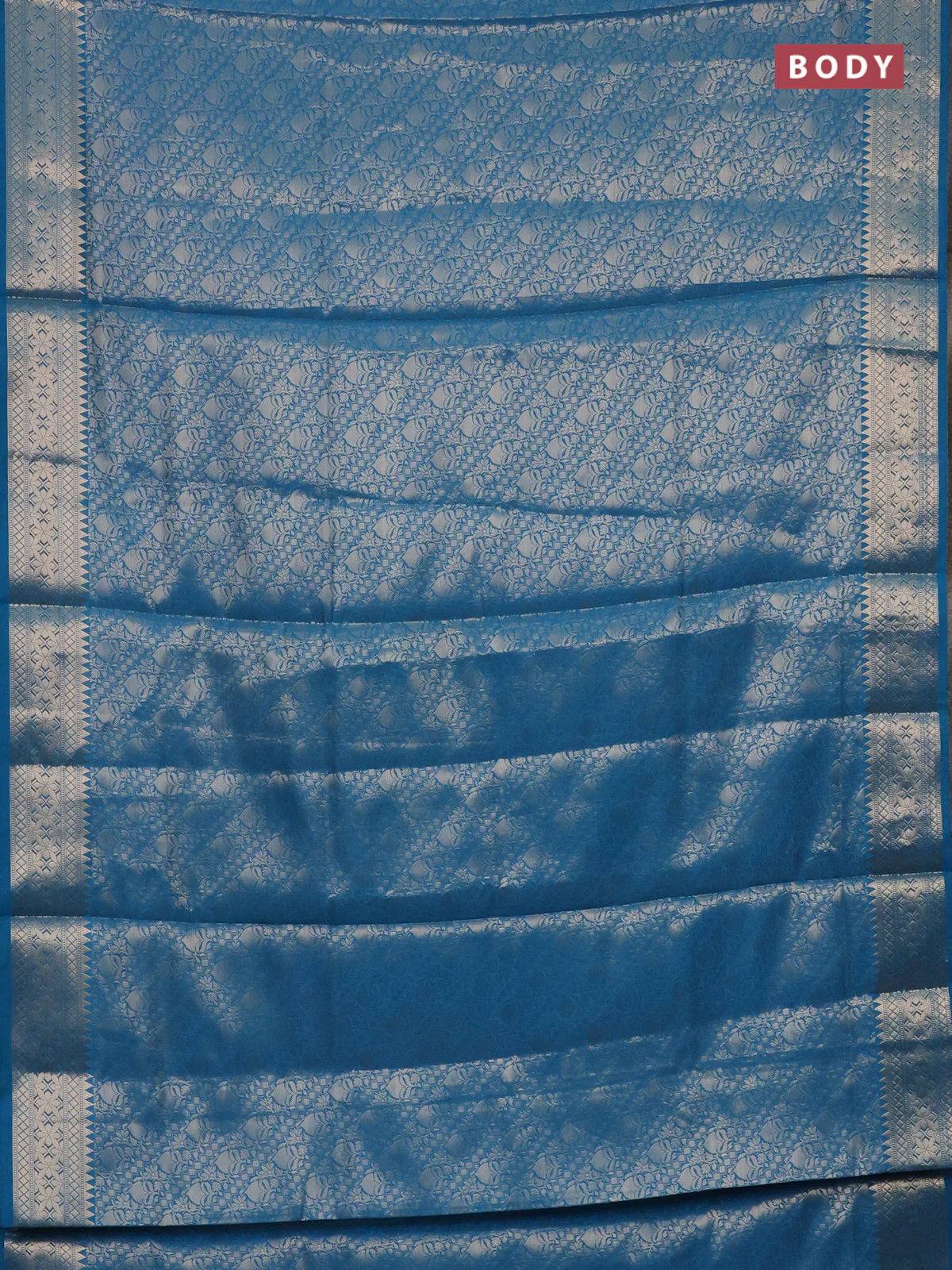 Semi soft silk saree cs blue with allover zari woven brocade weaves -Without blouse - Image 2