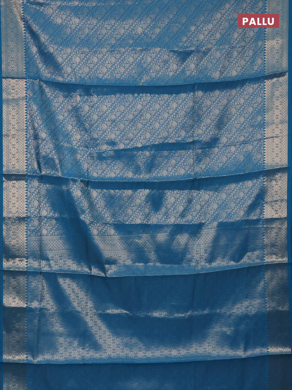 Semi soft silk saree cs blue with allover zari woven brocade weaves -Without blouse - Image 3