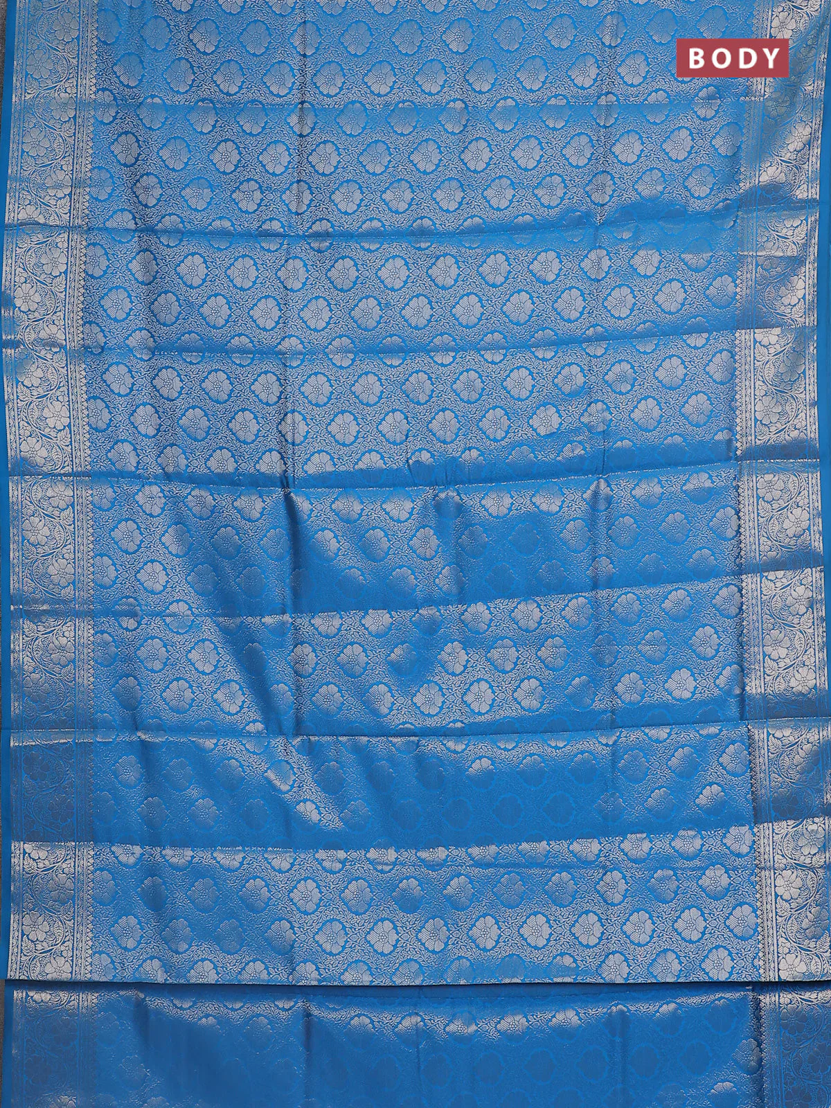Semi soft silk saree cs blue with allover zari woven brocade weaves -Without blouse - Image 2