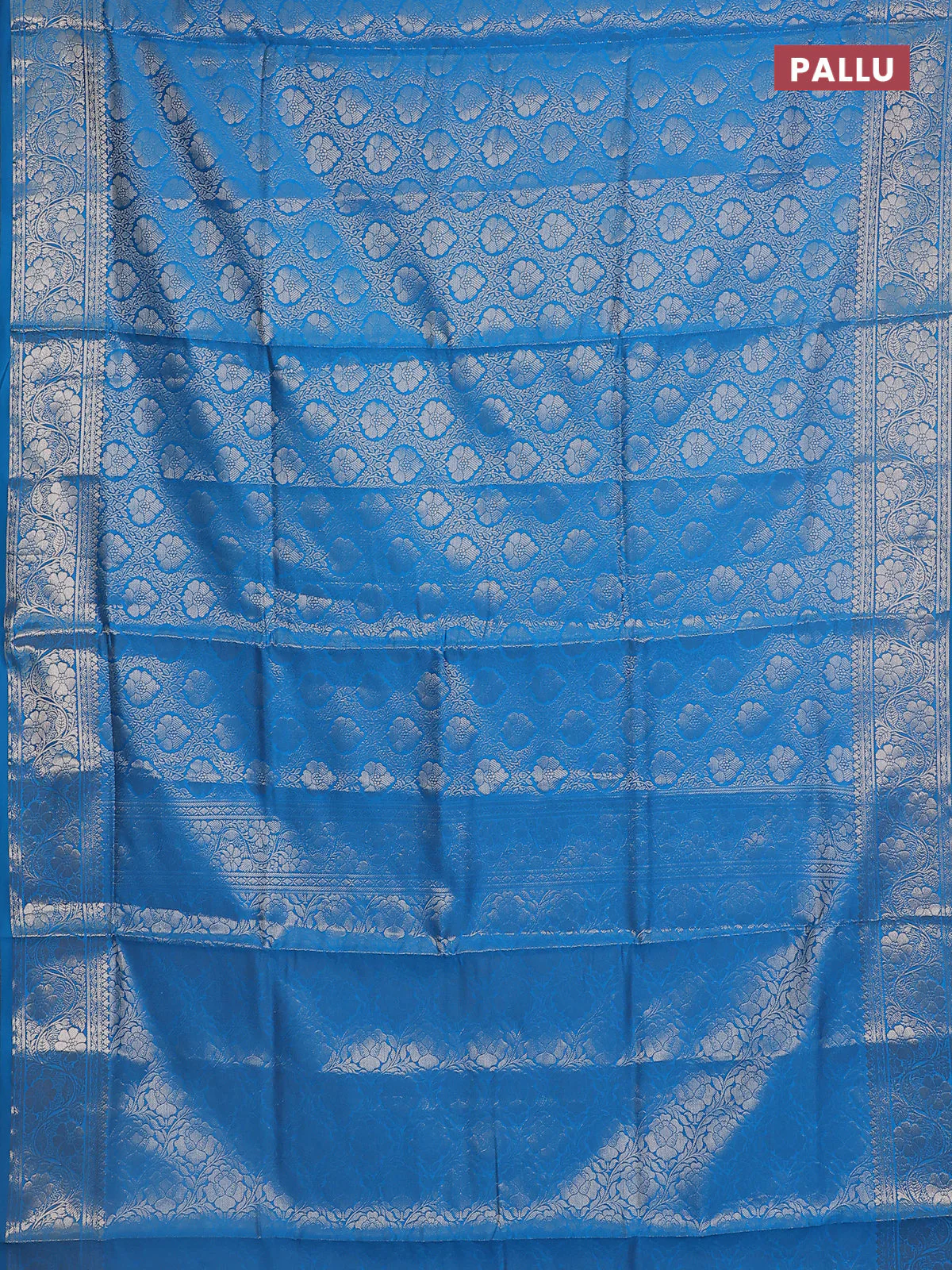 Semi soft silk saree cs blue with allover zari woven brocade weaves -Without blouse - Image 3