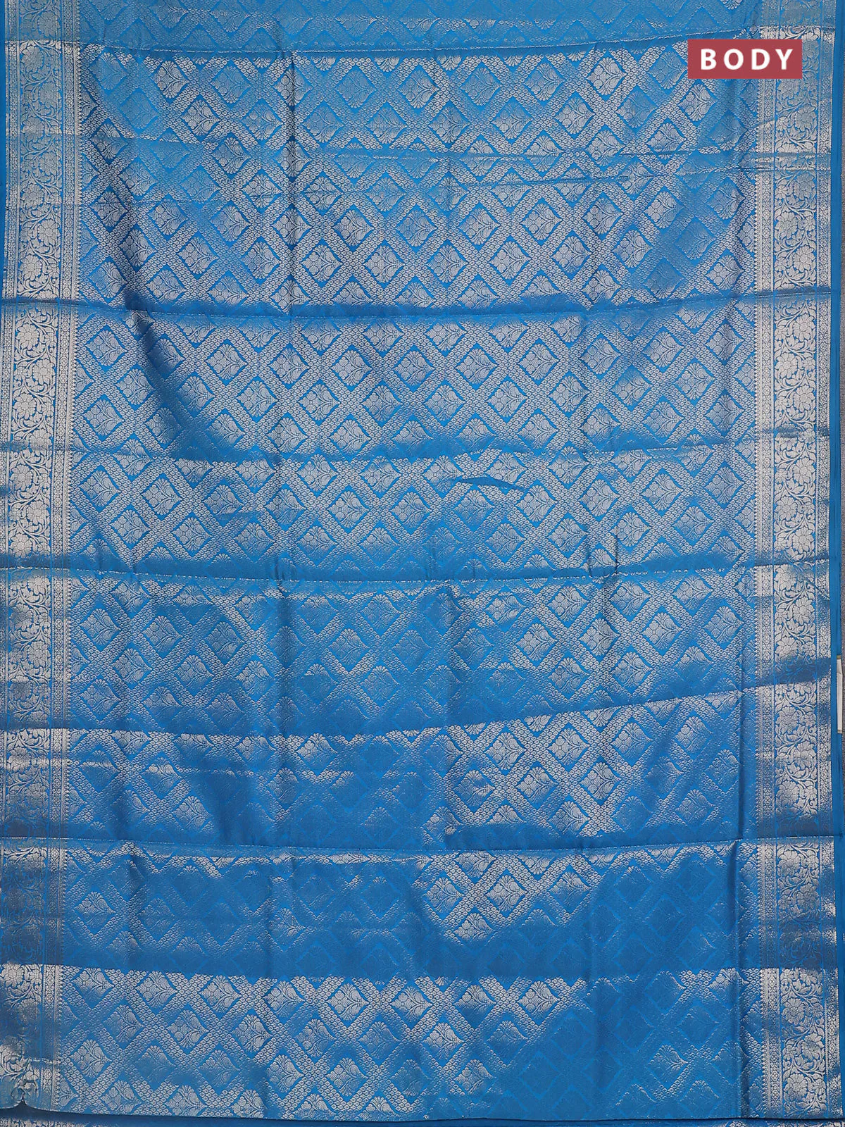 Semi soft silk saree cs blue with allover zari woven brocade weaves -Without blouse - Image 2
