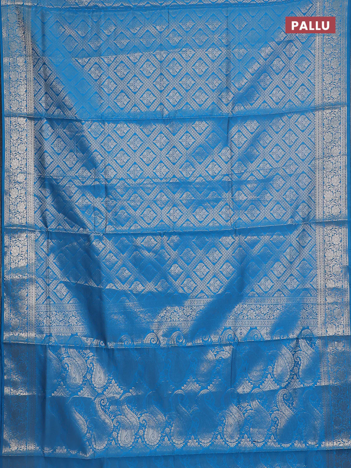Semi soft silk saree cs blue with allover zari woven brocade weaves -Without blouse - Image 3