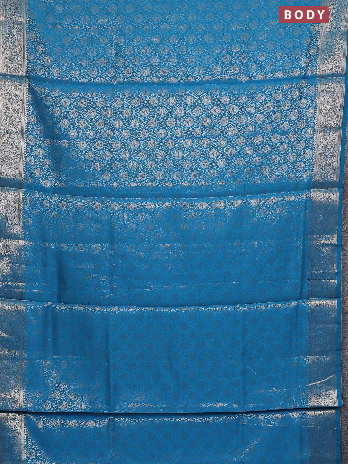 Semi soft silk saree cs blue with allover zari woven brocade weaves -Without blouse - Image 2