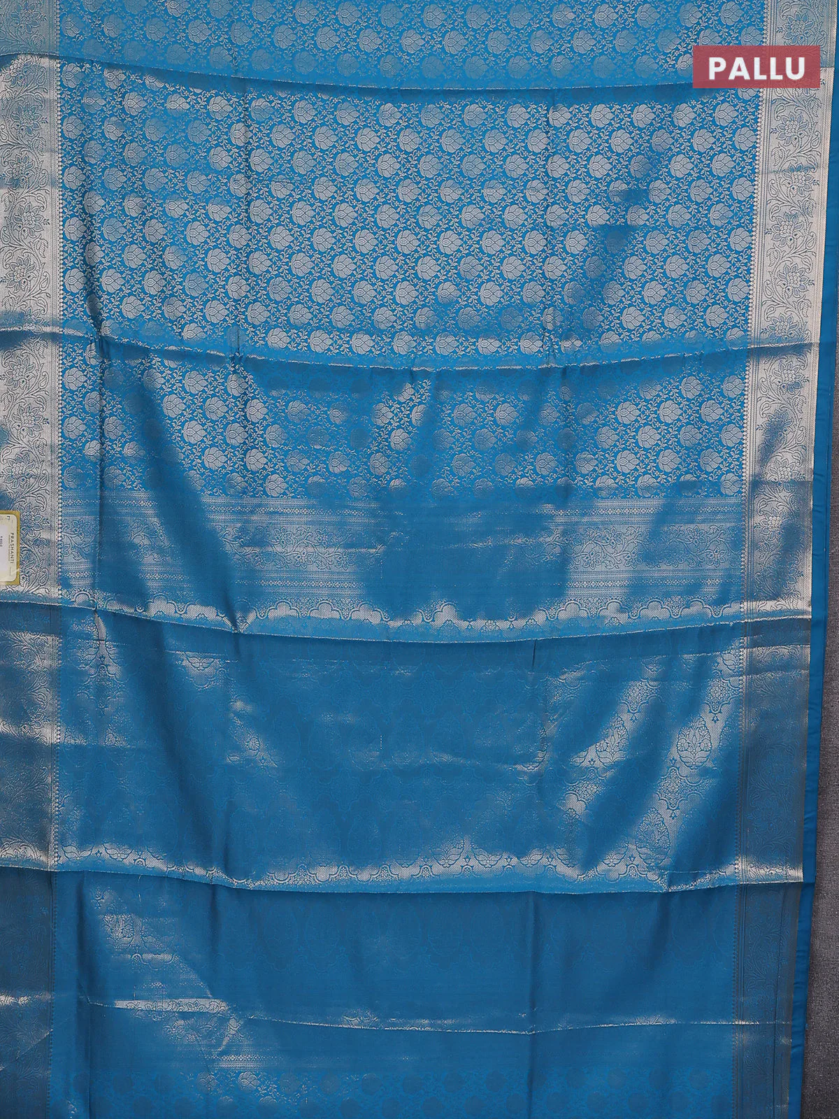 Semi soft silk saree cs blue with allover zari woven brocade weaves -Without blouse - Image 3