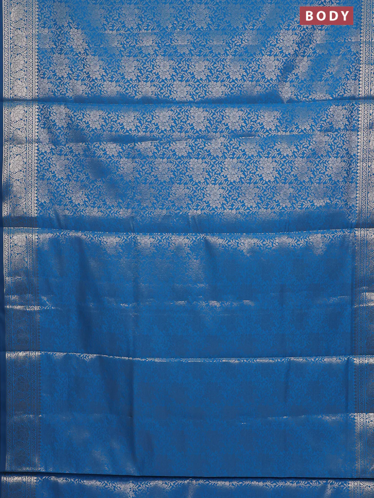 Semi soft silk saree cs blue with allover zari woven brocade weaves -Without blouse - Image 2