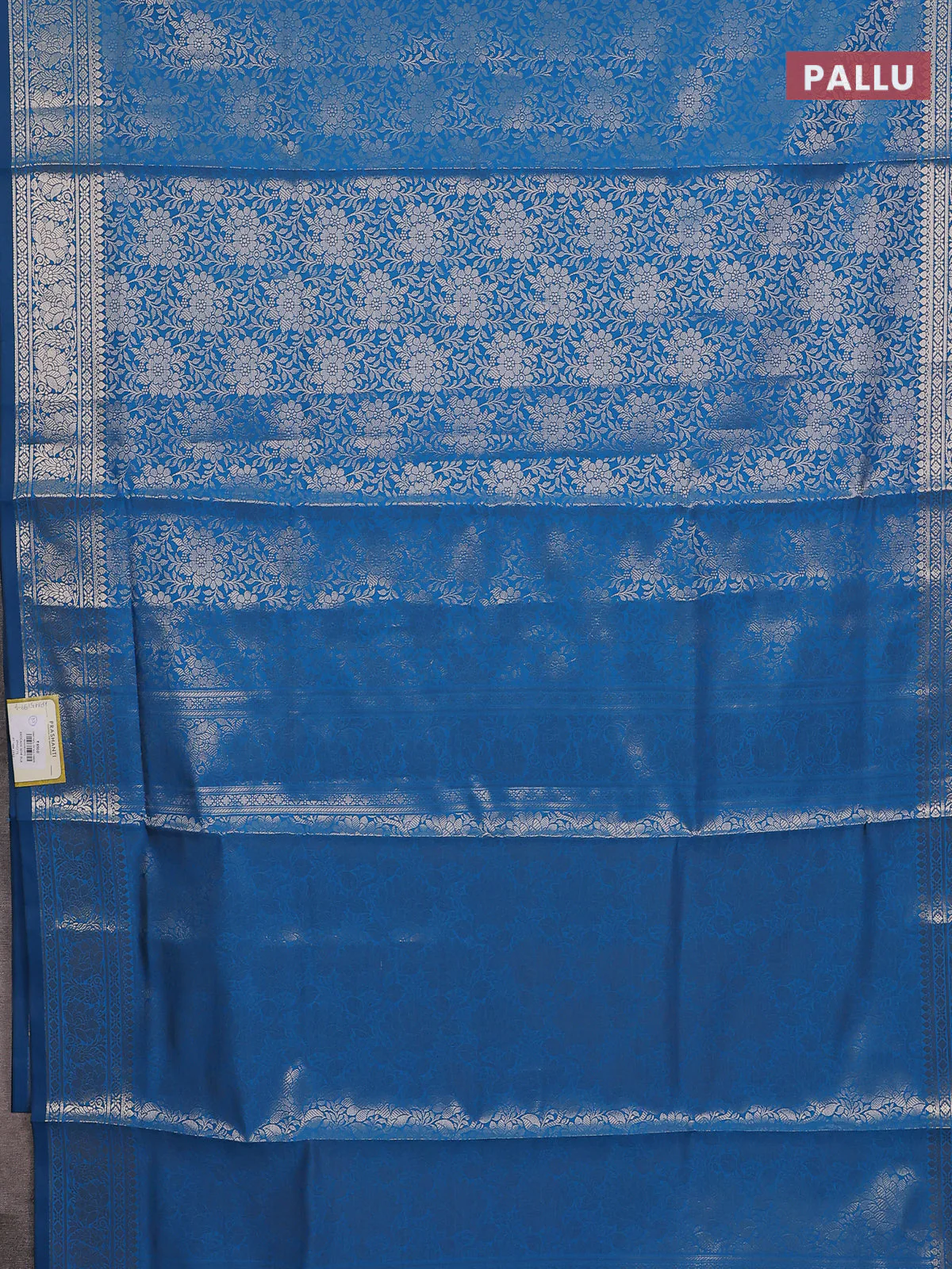 Semi soft silk saree cs blue with allover zari woven brocade weaves -Without blouse - Image 3