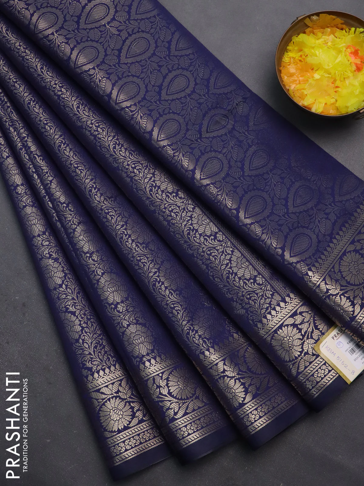 Semi soft silk saree dark blue with allover zari woven brocade weaves -Without blouse