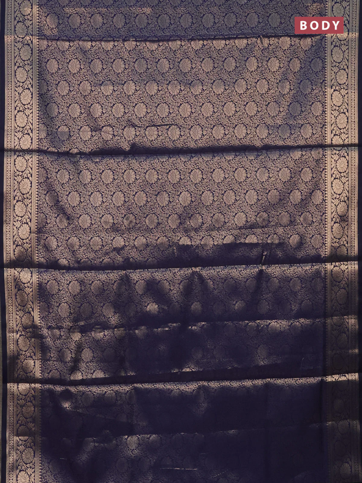 Semi soft silk saree dark blue with allover zari woven brocade weaves -Without blouse - Image 2
