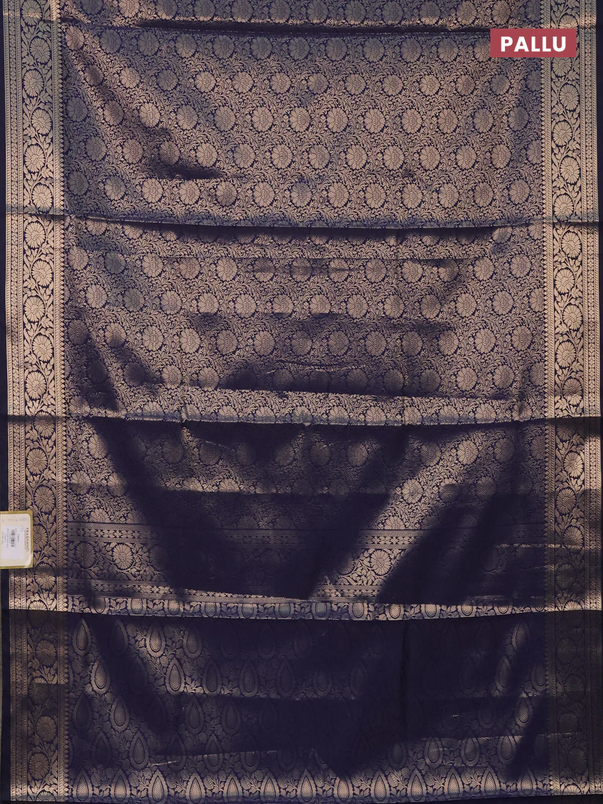 Semi soft silk saree dark blue with allover zari woven brocade weaves -Without blouse - Image 3