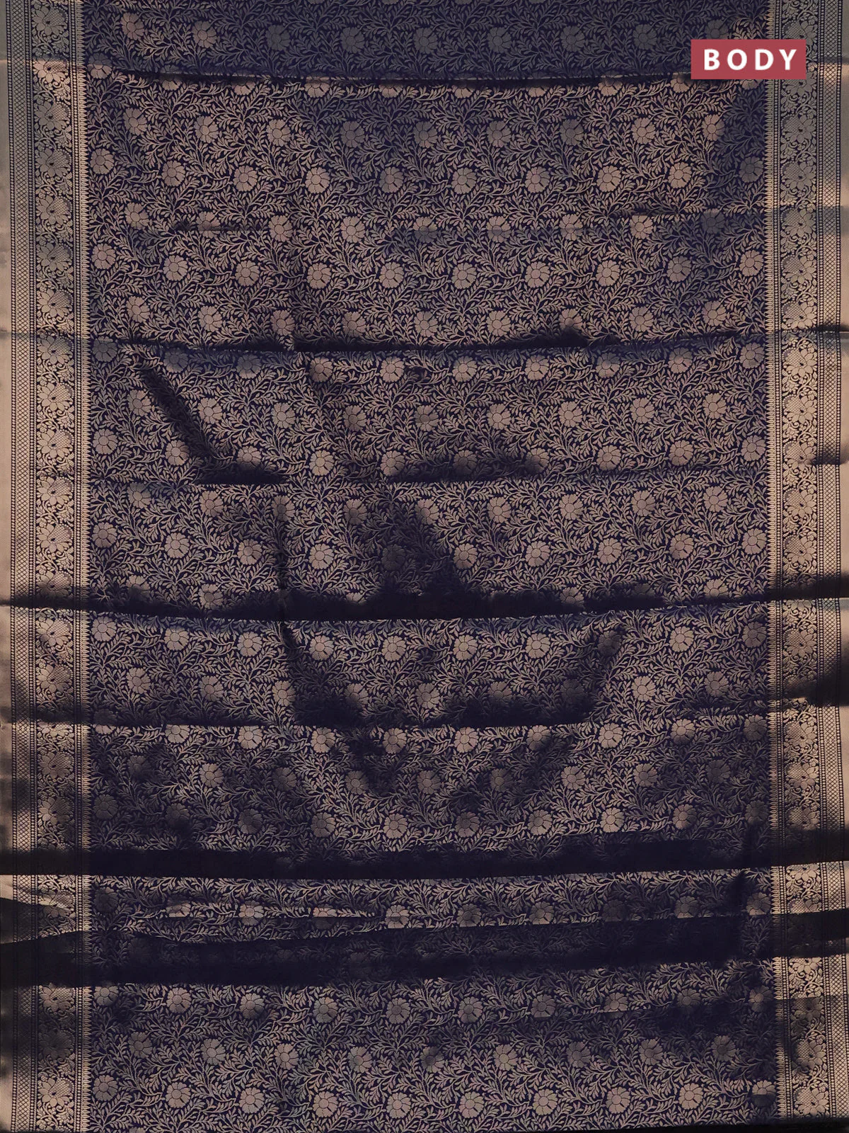 Semi soft silk saree dark blue with allover zari woven brocade weaves -Without blouse - Image 2