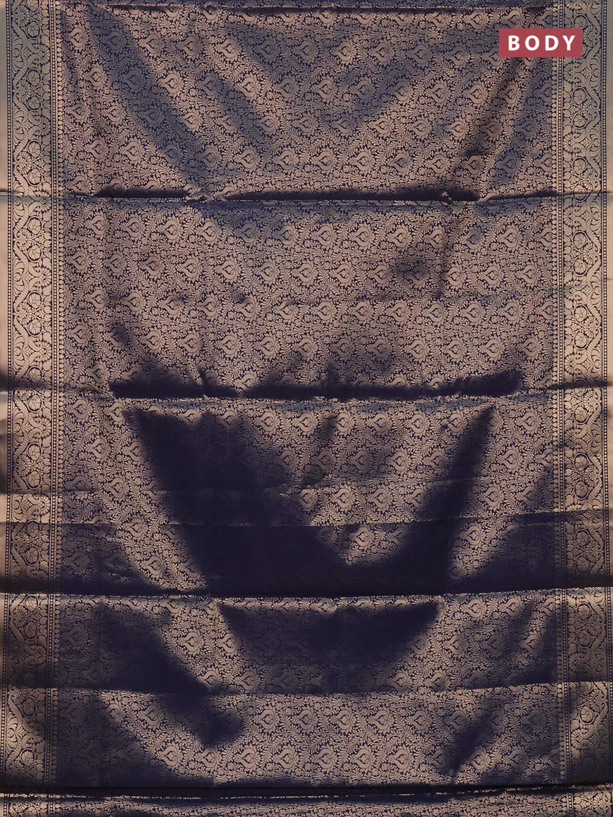 Semi soft silk saree dark blue with allover zari woven brocade weaves -Without blouse - Image 2