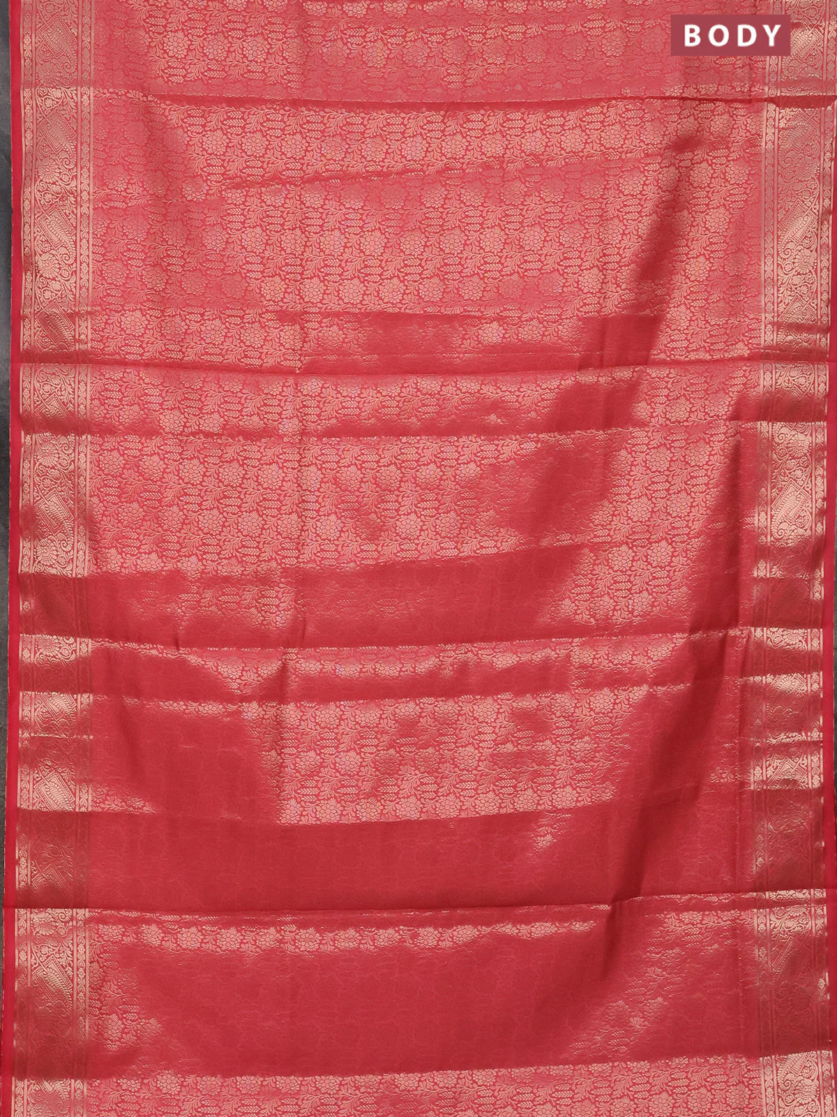Semi soft silk saree dark peach with allover zari woven brocade weaves -Without blouse - Image 2