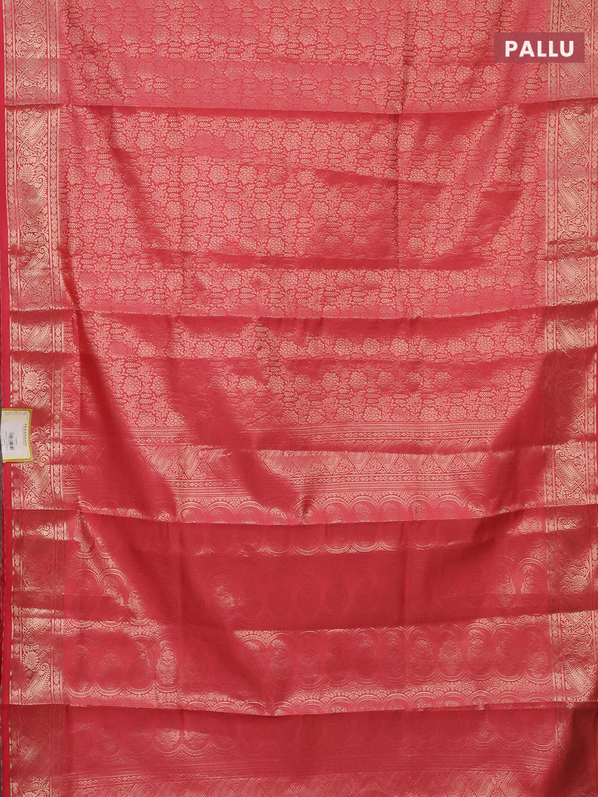 Semi soft silk saree dark peach with allover zari woven brocade weaves -Without blouse - Image 3