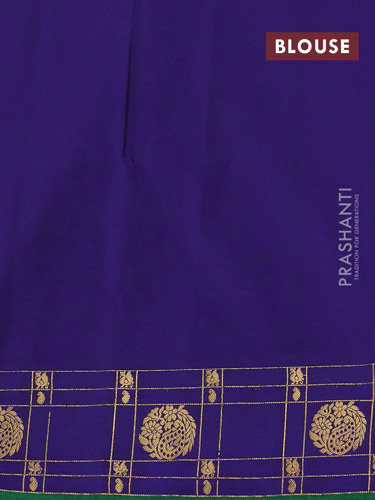 Semi soft silk saree dark sap green and blue with allover zari woven buttas and zari woven korvai border - Image 3