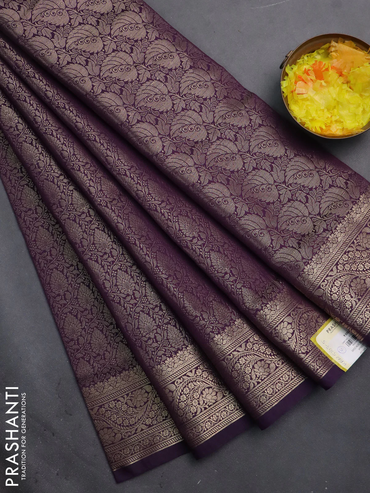 Semi soft silk saree deep purple with allover zari woven brocade weaves -Without blouse