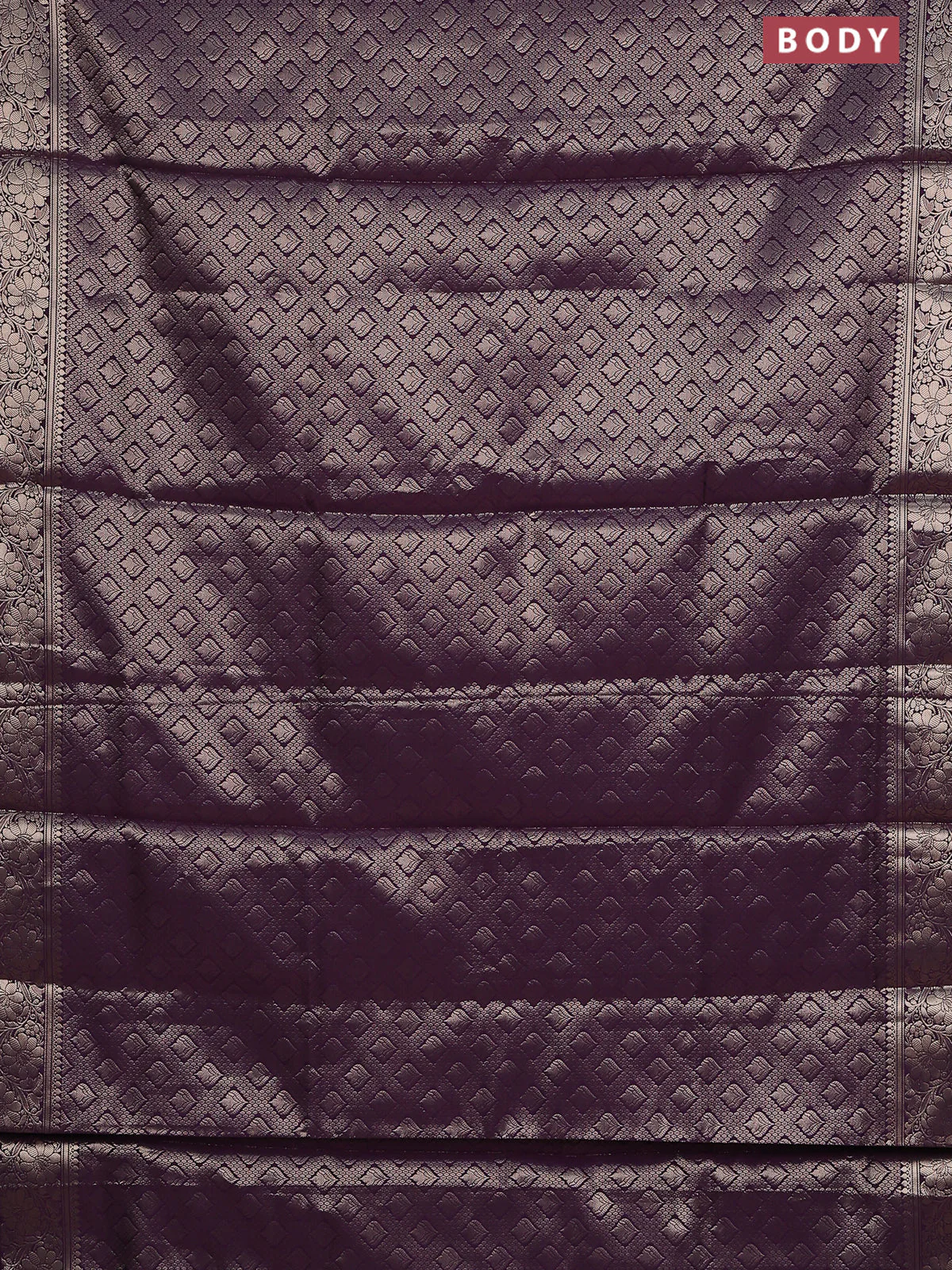 Semi soft silk saree deep purple with allover zari woven brocade weaves -Without blouse - Image 2