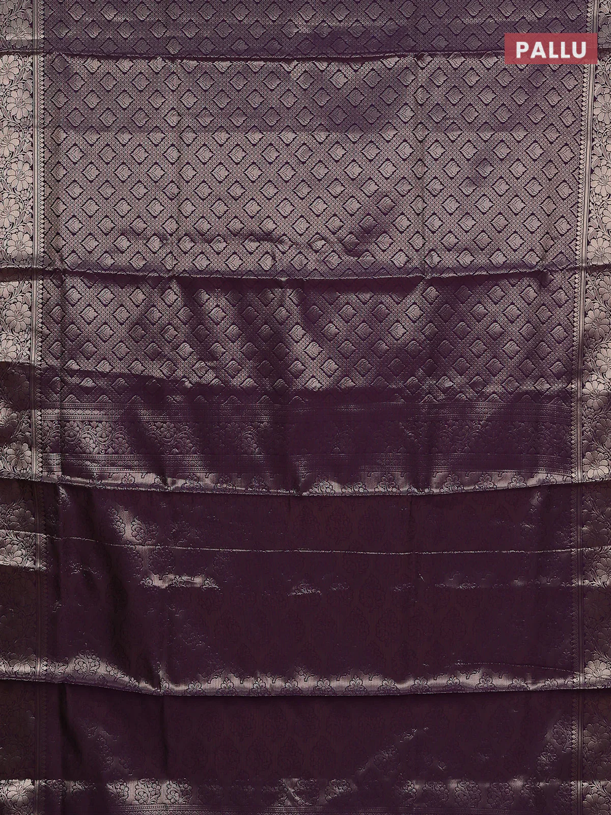 Semi soft silk saree deep purple with allover zari woven brocade weaves -Without blouse - Image 3
